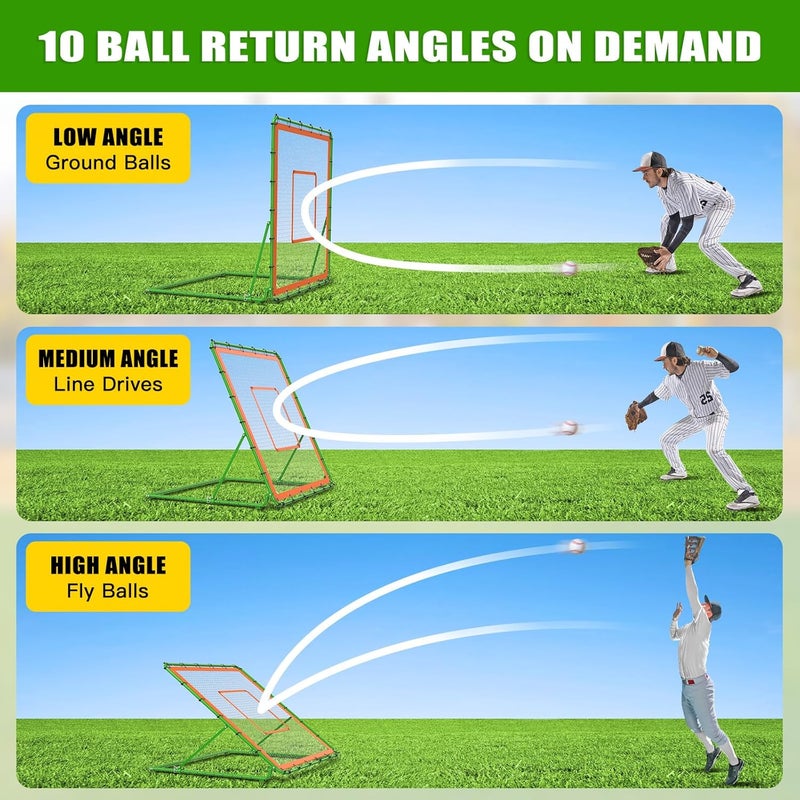 KingDolly 4x4.5FT Overlocked Seam Baseball Rebounder Net, Bounce Back Net with 10 Ball Return Angles, Reinforced Pitch Back Net for Fielding, Pitching Drills & Solo Practice, Multi-Sport Training - Image 4